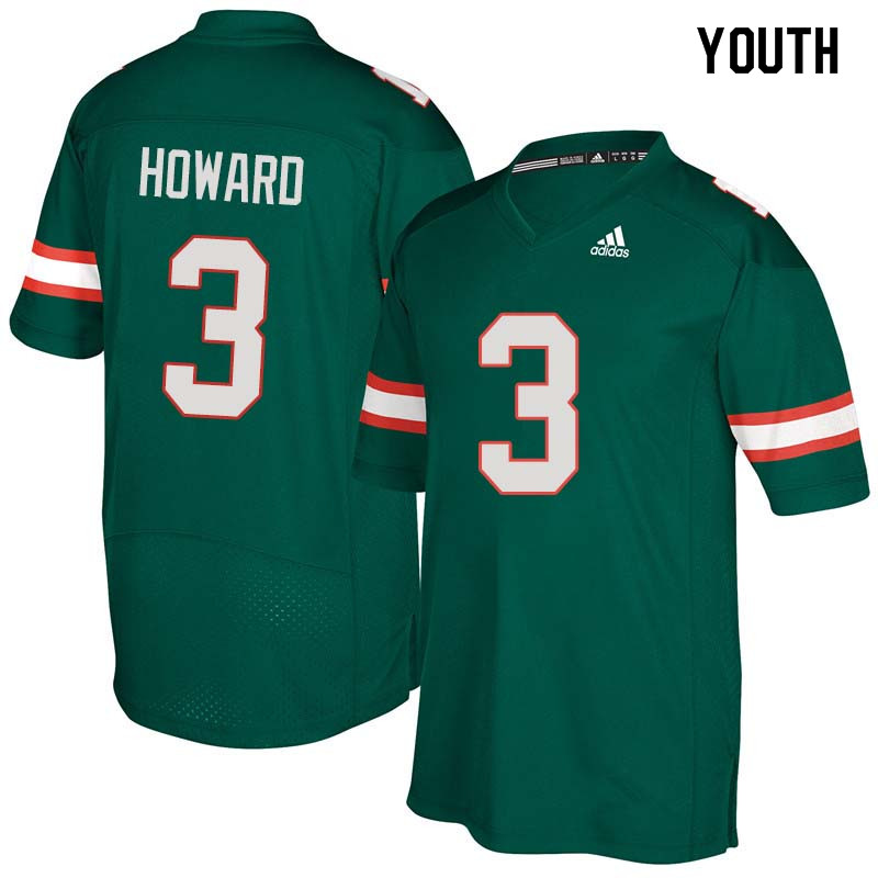 Youth Miami Hurricanes #3 Tracy Howard College Football Jerseys Sale-Green - Click Image to Close